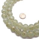2.0mm Large Hole Green Gold Splash Printed Glass Smooth Round Beads 14mm 15.5"Strand