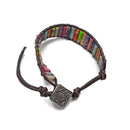 Handmade 7 Chakra Sea Sediment Jasper Stone Round Tube Leather Wrap Bracelet