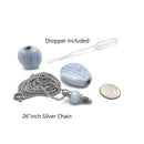 Blue Lace Agate Essential Oil Necklace Flat Round Perfume Bottle & Silver Chain