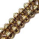 Vintage Acrylic Antique Etched Gold Oval Round Beads 18x20mm 15.5" Strand
