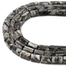 Black Network Silk Stone Spider Web Jasper Faceted Cylinder Tube Beads Size 10x14mm 15.5'' Strand