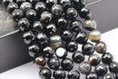 black Striped agate faceted round beads