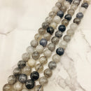 cloudy black tourmalinated quartz smooth round beads