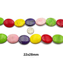 Multi Color Magnesite Turquoise Flat Oval Beads Size 20x30mm 22x28mm 15.5"Strand