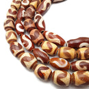 Red Antique Tibetan Dzi Agate Barrel Drum Beads 15x22mm 15x39mm 15.5" Strand