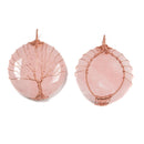 Rose Quartz Tree Pendant Copper Wire Wrap Round Size 40mm Sold Per Piece