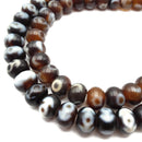 Dark & Light Brown Antique Tibetan Dzi Agate Rondelle Beads 12x15mm 15.5" Strand
