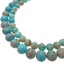 large hole light blue sea sediment jasper smooth round beads