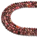 Pink Rhodonite Hard Cut Faceted Round Beads Size 5mm 6mm 15.5'' Strand