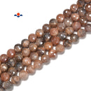 Dark Peach Moonstone AB Electroplated Faceted Round Beads 8mm 10mm 15.5'' Strand
