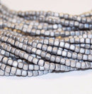 silver plated hematite matte cube beads