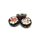 Vintage Cloisonne Black White Flower Handmade Flat Round Single Bead 28mm