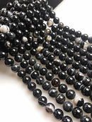 large hole black Striped agate smooth round beads