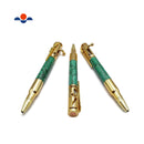 Handmade Natural Malachite Stone 30 Caliber Bullet Gold Plated Ball Point Writing Pen