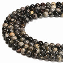 Black Silver Leaf Jasper Smooth Round Beads Size 4mm 6mm 8mm 15.5'' Strand