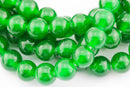 large hole green dyed jade smooth round beads