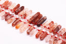 red amphibole quartz graduated top drill points beads