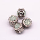 silver micro pave zircon light green synthetic zircon flat wheel charm