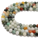 Natural Multi-Color Jade Smooth Round Beads 6mm 8mm 10mm 12mm 15.5'' Strand