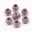 silver plated micro pave zircon cylinder shape charm