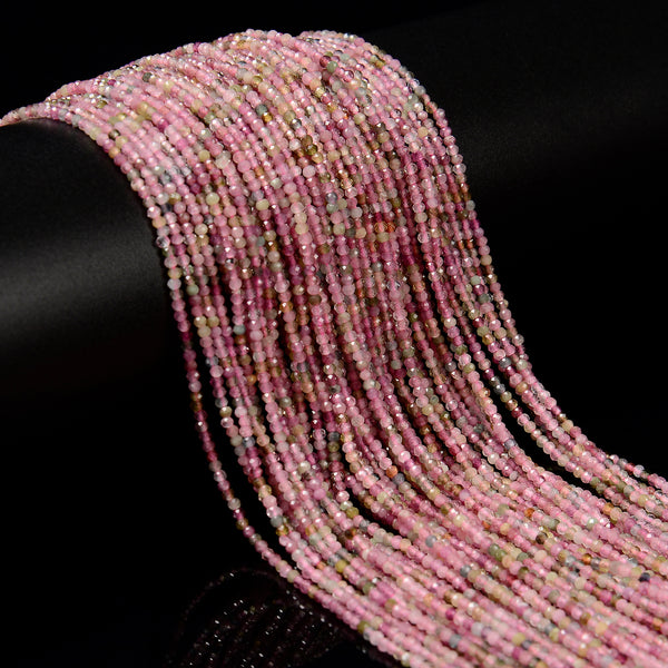 Natural Multi-color Tourmaline Faceted Rondelle Beads 1.5x2mm 15.5'' Strand