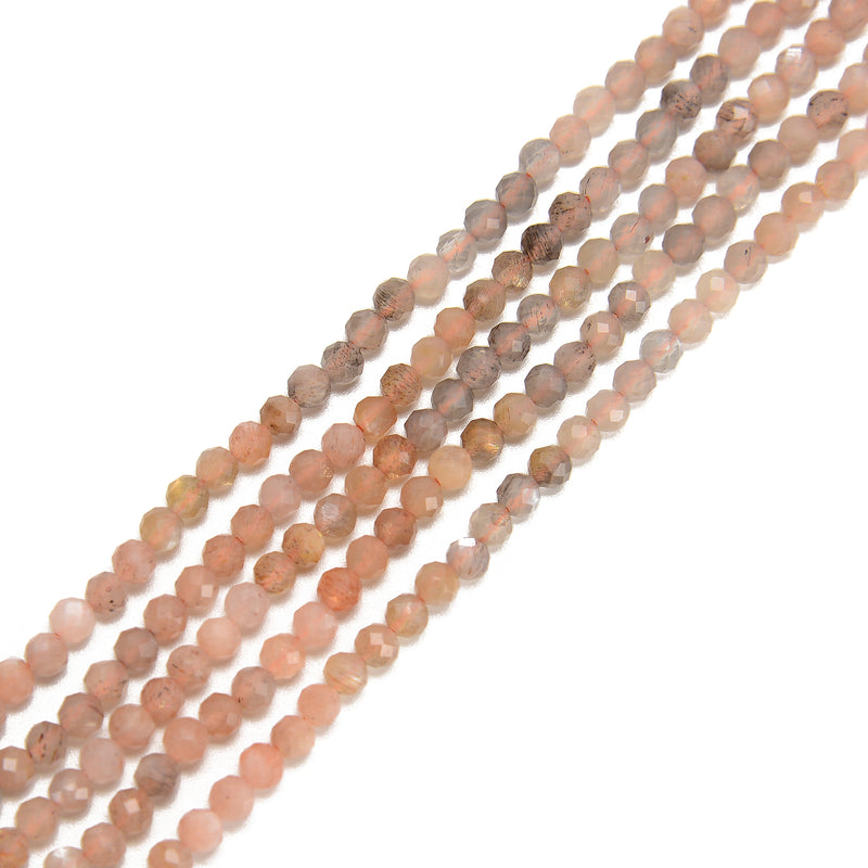 Natural Gradient Peach Gray Moonstone Faceted Round Beads Size 3mm 15.5'' Strand