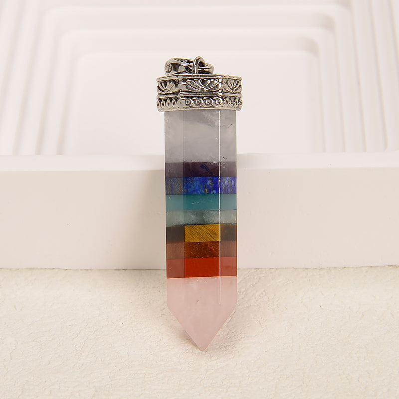 Rainbow Chakra Healing Stone Point Pendant Size 12x50mm Sold by Piece