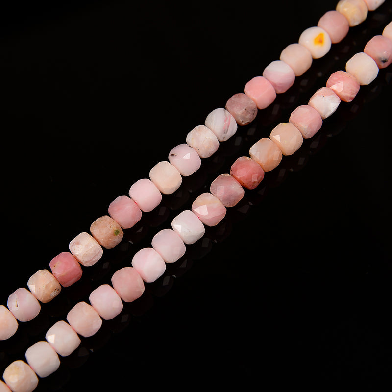 Natural Pink Opal Faceted Cube Beads Size 5-6mm 15.5'' Strand