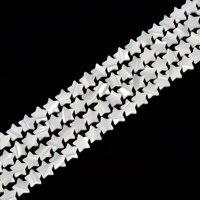 Iridescent White Mother of Pearl MOP Shell Star Beads 8mm to 15mm 15.5'' Strand