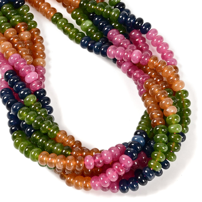 Gradient Multi-color Tourmaline Dyed Jade Smooth Rondelle Beads 5x8mm 15''Strd