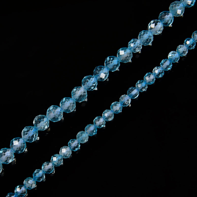 Natural Blue Topaz Faceted Round Beads Size 4mm 5mm 15.5'' Strand
