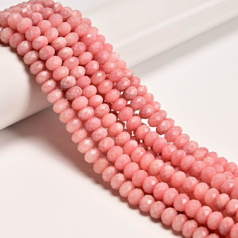 Natural Chinese Pink Opal Faceted Rondelle Beads Size 5x8mm 15.5'' Strand