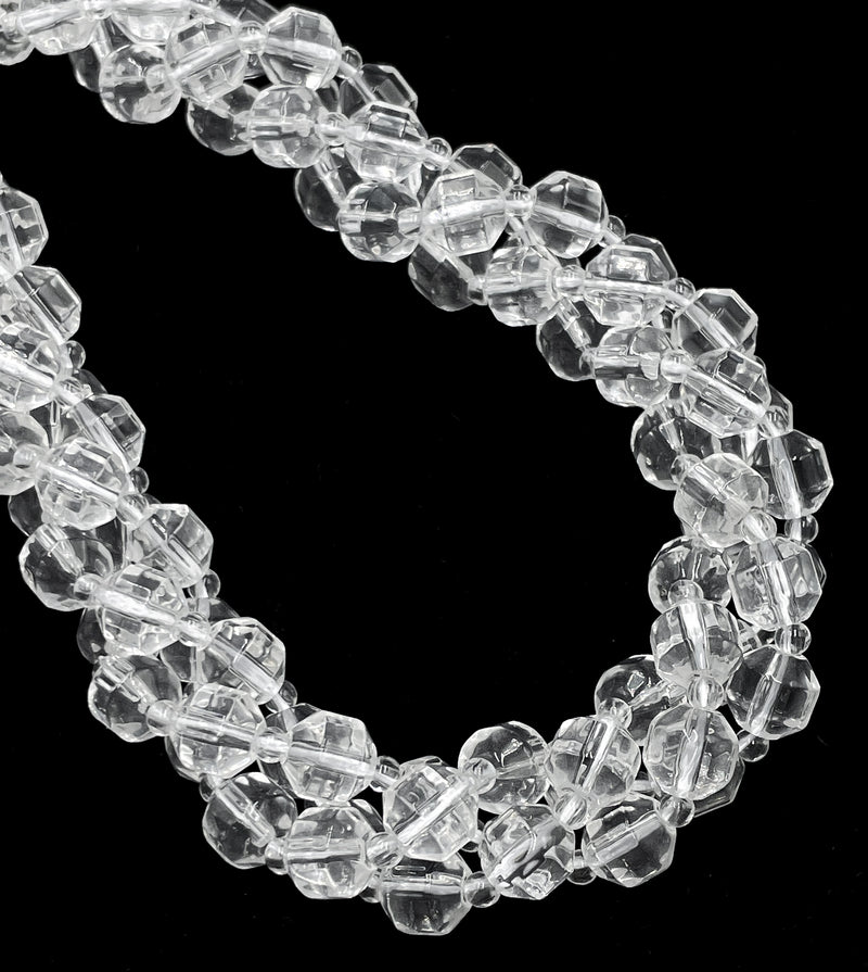 Clear Quartz Prism Cut Double Point Faceted Round Beads Size 7x8mm 15.5'' Strand