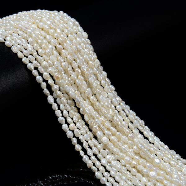 White Fresh Water Pearl Side Drill Nugget Beads Size 3-4mm x 4-5mm 15'' Strand