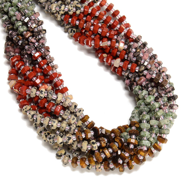 10 Gradient Multi-color Gemstone Hexagonal Rondelle Wheel Beads 3x6mm 15" Strand