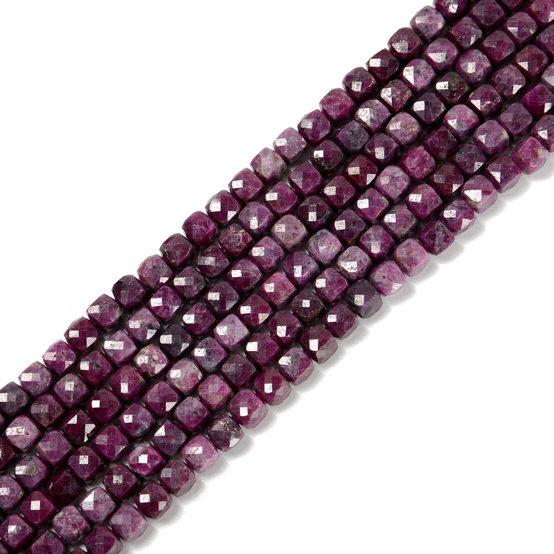 Natural Ruby Faceted Cube Beads Size 6mm 15.5'' Strand