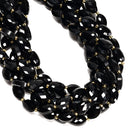 Black Onyx Faceted Flat Oval Shape Beads Size 9x14mm 15" Strand