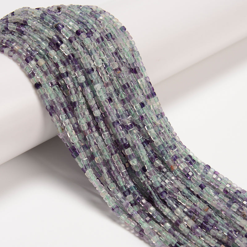 Natural Fluorite Faceted Rubik's Cube Beads Size 2mm 15.5'' Strand