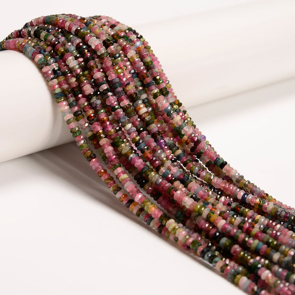 Natural Multi-color Tourmaline Faceted Rondelle Beads 1.5x3.5mm 2x5mm 15.5''Strd