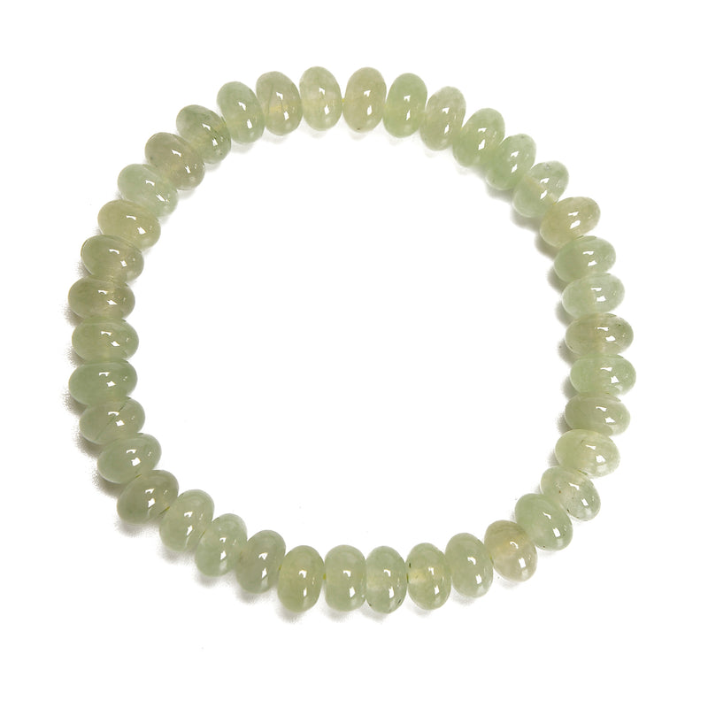 Light Green Color Dyed Jade Smooth Rondelle Beaded Bracelet 5x8mm 7.5'' Length