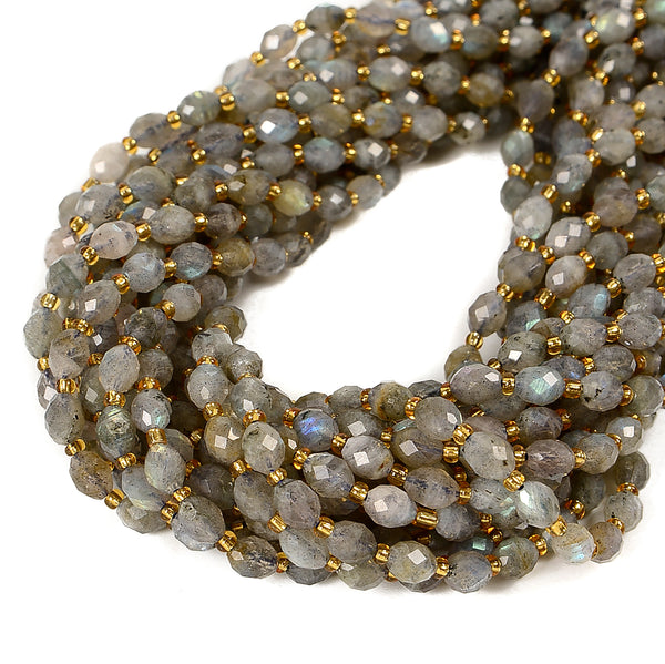 Natural Labradorite Faceted Rice Shape Beads Size 6x8mm 15.5 Strand
