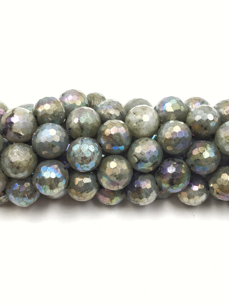 Rainbow Coated Labradorite Faceted Round Beads Size 8mm 12mm 15.5'' Strand