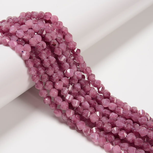 Pink Tourmaline Color Dyed Jade Faceted Spiral Twist Beads 6mm 15.5'' Strand