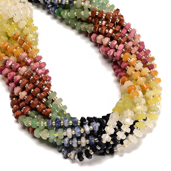 04 Gradient Multi-color Gemstone Hexagonal Rondelle Wheel Beads 3x6mm 15" Strand
