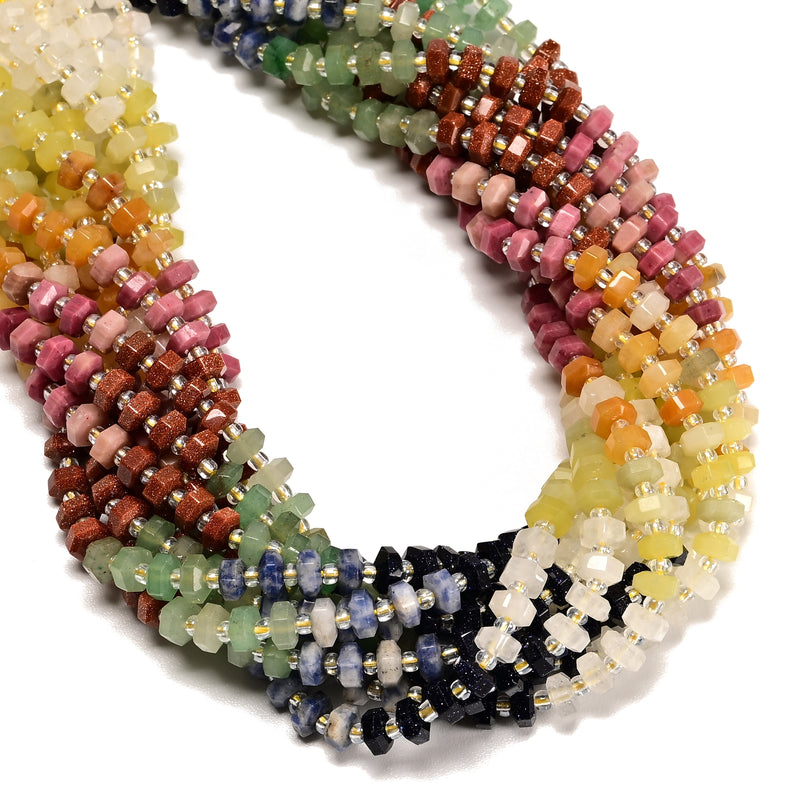 04 Gradient Multi-color Gemstone Hexagonal Rondelle Wheel Beads 3x6mm 15" Strand