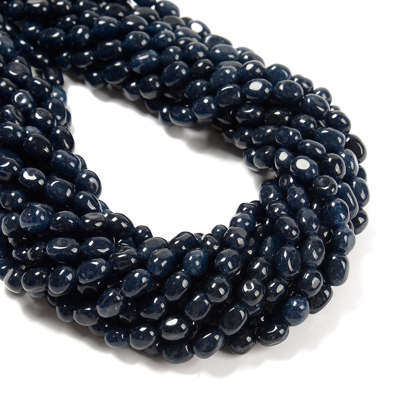 Sapphire Blue Color Dyed Jade Pebble Nugget Beads Size 6mm x 8-9mm 15.5'' Strand