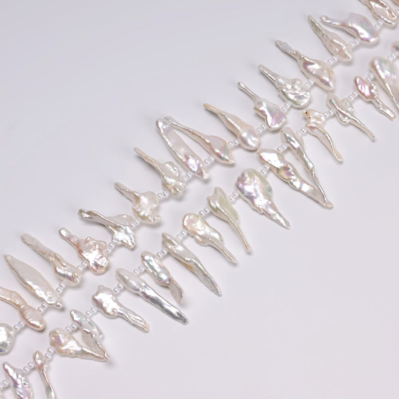 White Fresh Water Keshi Pearl Irregular Nugget Stick Beads 7-8x28-38mm 15.5''Str