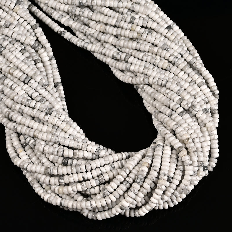 Natural White Howlite Smooth Rondelle Beads Size 2x4mm 15'' Strand