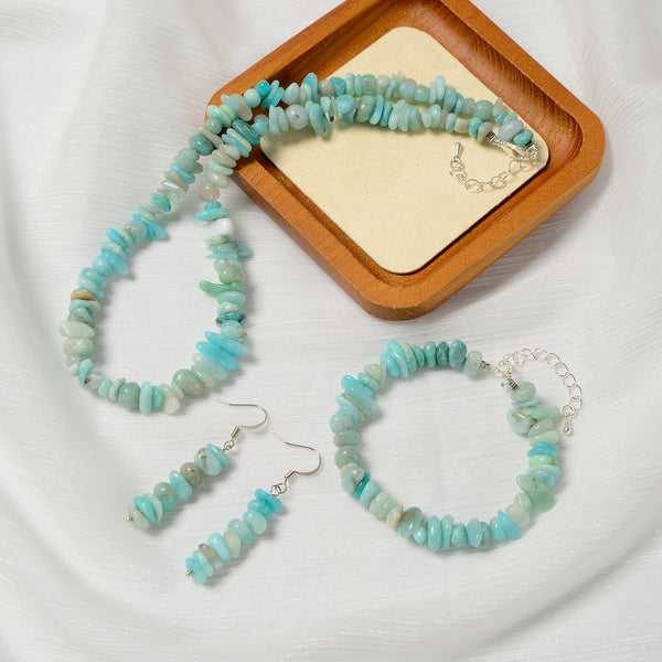 Blue Green Amazonite Chips Beads 5-8mm Jewelry Set Earrings Bracelet Necklace