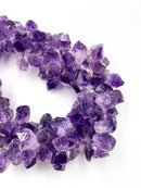 Natural Amethyst Rough Top Drilled Nugget Chunks Approx. 8x14mm 15.5" Strand